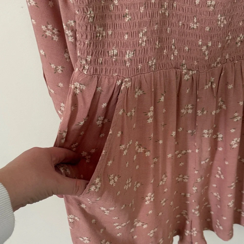 64. | American Eagle | Pink Floral Smocked Romper - Picture 6 of 6